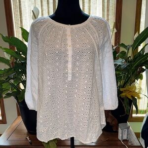 Chaps White Buttoned Blouse with Eyelet Detail